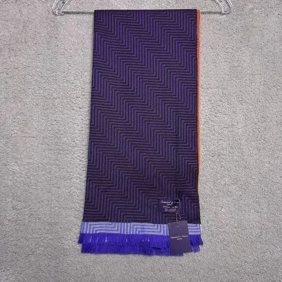Seaward & Stearn Super Fine Wool Scarf 70"x18” Scotland Orange Purple Geometric - Picture 1 of 8